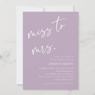 Invitación Ducha Minimalista Morada para la Señora Bridal Sho