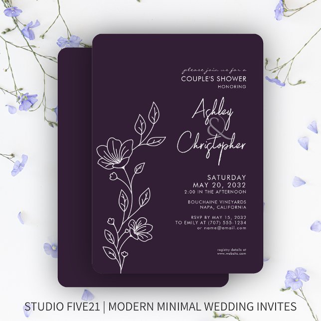 Invitación Ducha moderna de bodas con contorno púrpura oscuro (Subido por el creador)