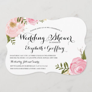 Invitación Ducha moderna de casamiento con flores rosadas