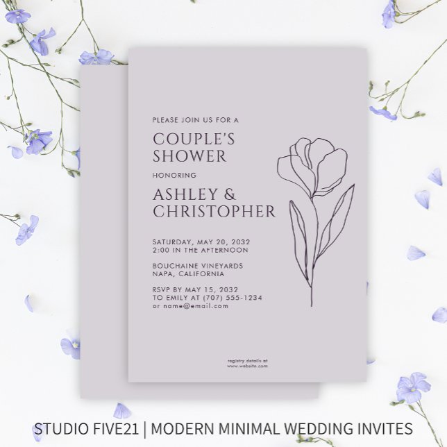 Invitación Ducha moderna de matrimonio morado oscuro floral (Subido por el creador)