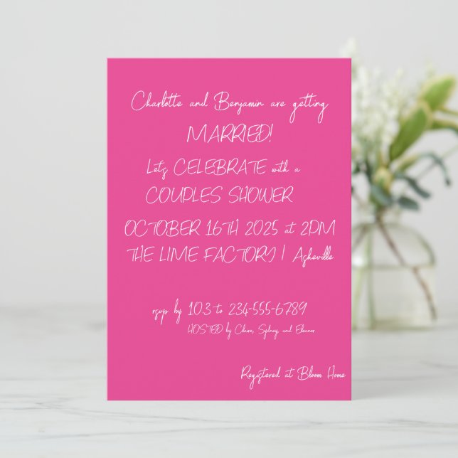 Invitación Ducha moderna de parejas de moda con letras de col (Anverso de pie)