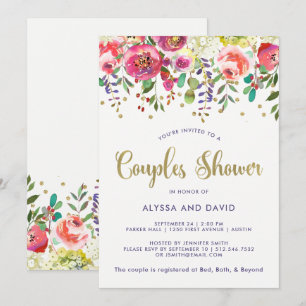 Invitación Ducha moderna floral de los pares de la acuarela