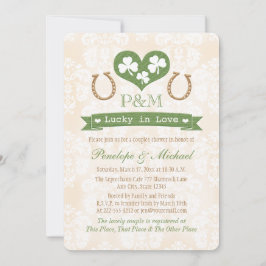 Invitación Ducha Monogramada de Shamrock and Horseshoe Couple