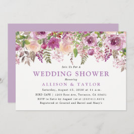 Invitación Ducha morada de bodas violáceas con flores de lava