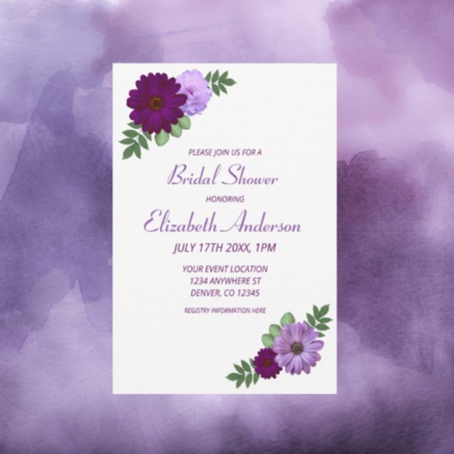 Invitación Ducha morada de novias con flores de peón morado (Subido por el creador)