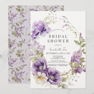 Invitación Ducha morada de novias floral púrpura y laíca