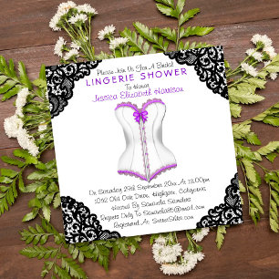 Invitación Ducha morada de ropa interior y de encaje negro