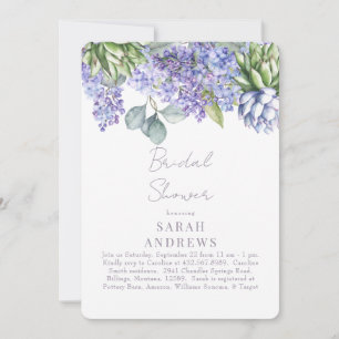 Invitación Ducha Morada Floral Botánica Blanca Bridal