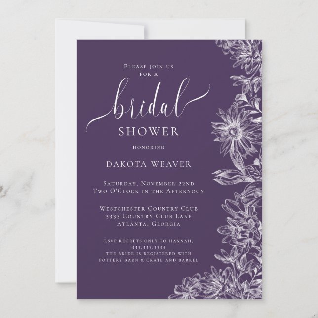 Invitación Ducha Morada Floral Bridal (Anverso)