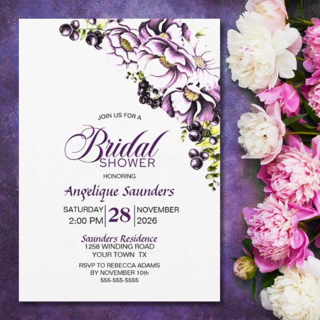 Invitación Ducha Morada Floral Bridal (Subido por el creador)