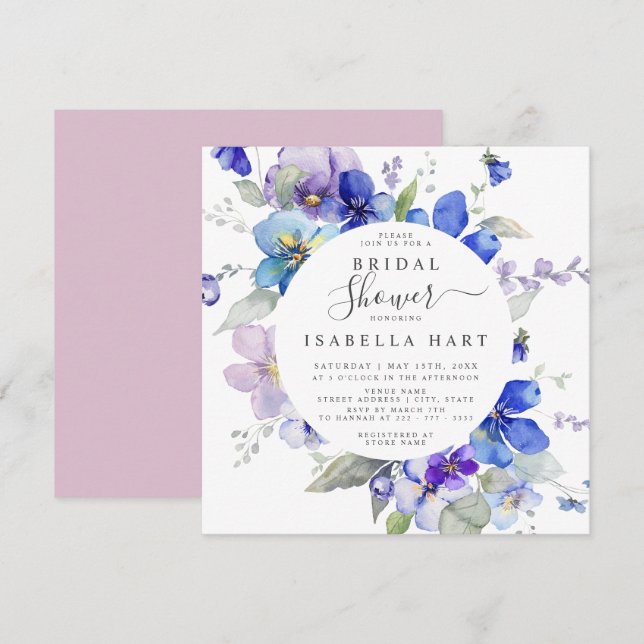 Invitación Ducha morada floral de primavera de Lilac azul púr (Anverso / Reverso)