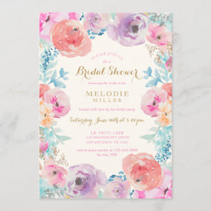 Invitación Ducha morada floral rosa púrpura
