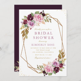 Invitación ducha morada geométrica floral de novia