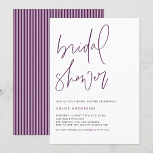 Invitación Ducha morada Minimalista escrita a mano