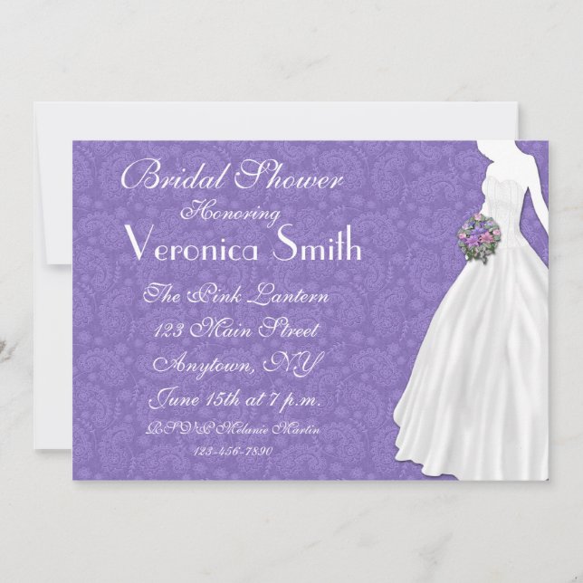 Invitación Ducha morada paisley (Anverso)