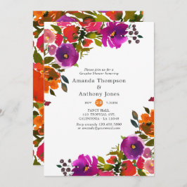 Invitación Ducha morada y Naranja de parejas florales