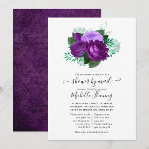 Invitación Ducha morada y verde floral por correo