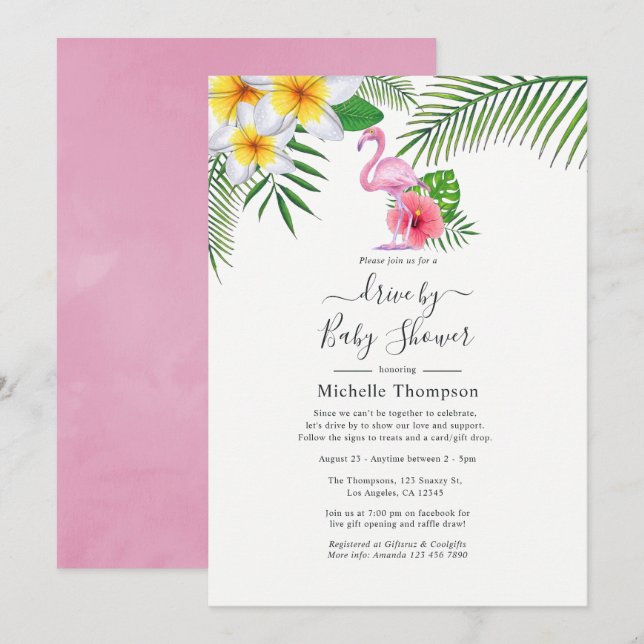 Invitación Ducha Móvil de Flamenco Rosa Tropical (Anverso / Reverso)