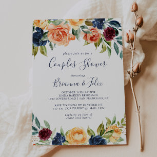 Invitación Ducha Multicolor Elegante Parejas Florales