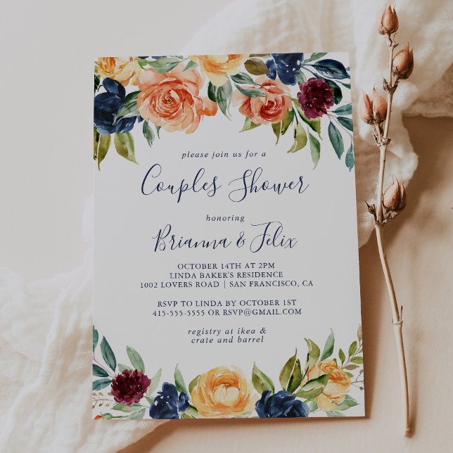 Invitación Ducha Multicolor Elegante Parejas Florales (Subido por el creador)