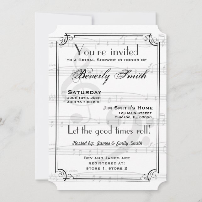 Invitación Ducha musical de novias (Anverso)