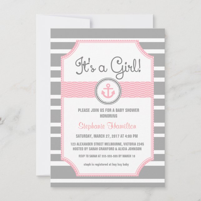 Invitación Ducha náutica del bebé del ancla de la nave (Anverso)