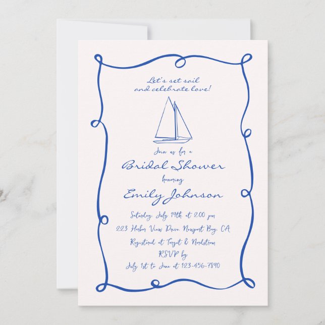 Invitación Ducha Náutica Nautical Bridal Con Mano Retro (Anverso)