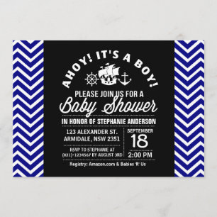 Invitación Ducha náutica para bebés de barco, rueda y anclaje