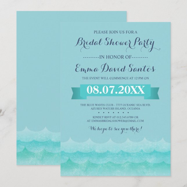 Invitación Ducha Náutica Pastel Azul (Anverso / Reverso)