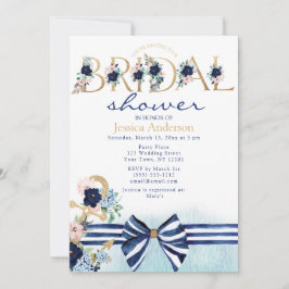 Invitación Ducha Náutica Real Azul y Dorada Bridal