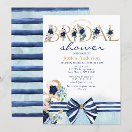 Invitación Ducha Náutica Real Azul y Dorada Bridal