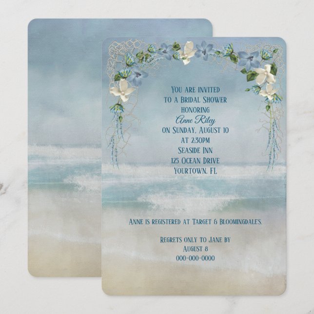 Invitación Ducha Nautical Beach Bridal (Anverso / Reverso)