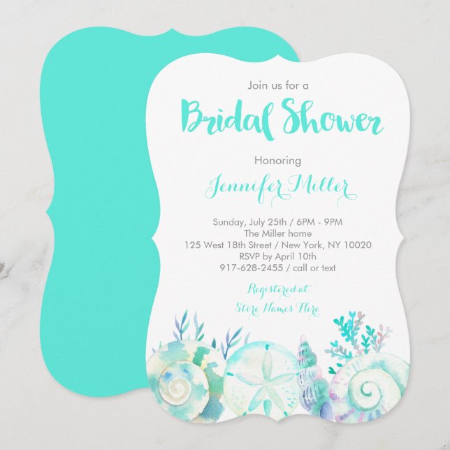 Invitación Ducha Nautical Beach Bridal (Anverso / Reverso)
