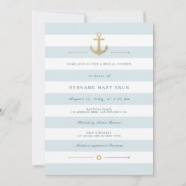 Invitación Ducha Nautical Bridal con tira blanca y azul pálid
