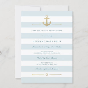Invitación Ducha Nautical Bridal con tira blanca y azul pálid