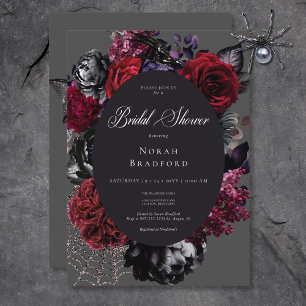 Invitación Ducha negra de novia en Glam Floral de Halloween o