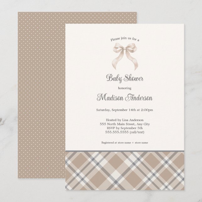 Invitación Ducha neutra de bebé de Cinta Plaid Fall (Anverso / Reverso)