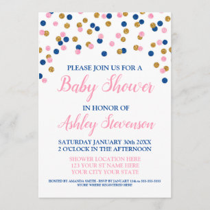Invitación Ducha neutral del oro del género azul rosado del