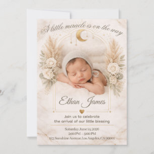 Invitación Ducha Neutral para Bebé Boho Floral Luna Celebraci