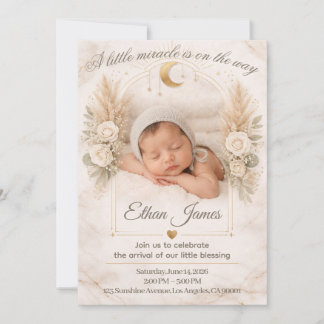 Invitación Ducha Neutral para Bebé Boho Floral Luna Celebraci