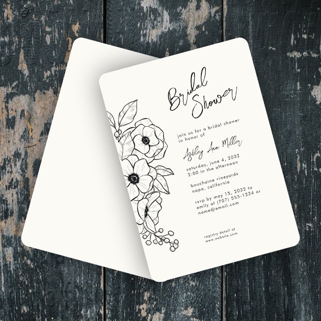 Invitación Ducha Nocturna Mínima Floral Botánica Leche Blanca (Subido por el creador)