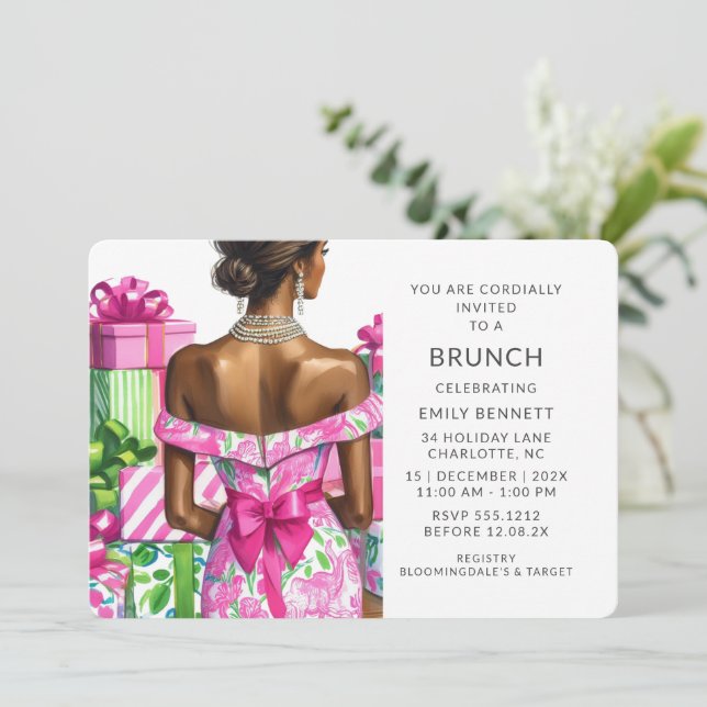 Invitación Ducha Nocturno Rosa Y Verde (Anverso de pie)