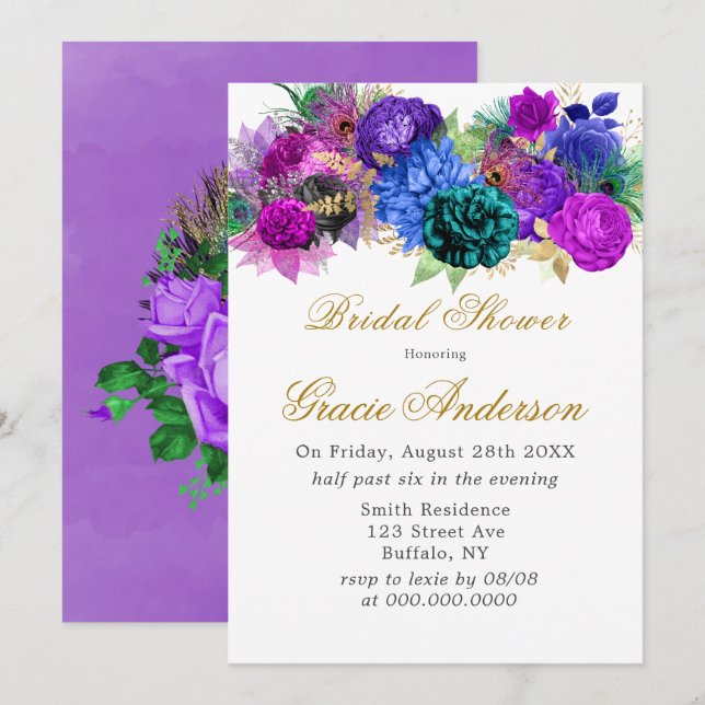 Invitación Ducha Nodal Fiesta Peacock Gold (Anverso / Reverso)