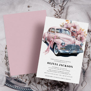 Invitación Ducha Nodal Moderna De Coche Vintage Rosa