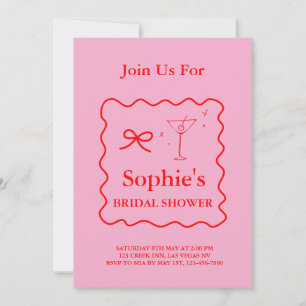 Invitación Ducha nodal rosa y roja ondulada, Martini
