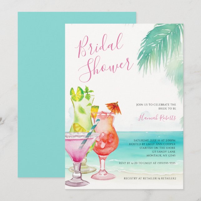 Invitación Ducha Nodal Tropical Beach Cocktail (Anverso / Reverso)