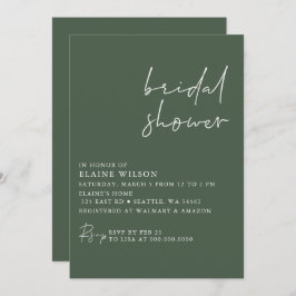 Invitación Ducha Novial Verde Sencilla Elegante Moderna