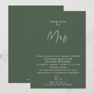 Invitación Ducha Novial Verde Sencilla Elegante Moderna