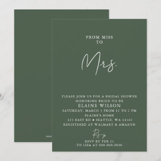 Invitación Ducha Novial Verde Sencilla Elegante Moderna