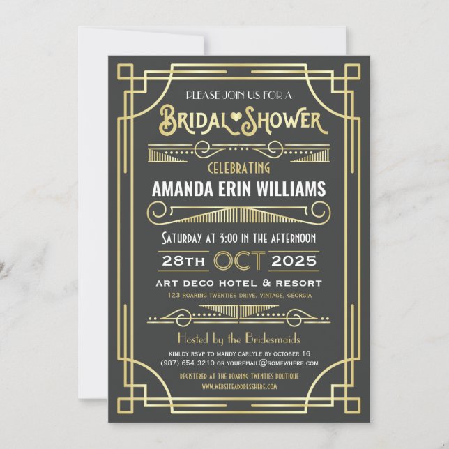 Invitación Ducha Noviembre Elegante Retro Gris Oro (Anverso)
